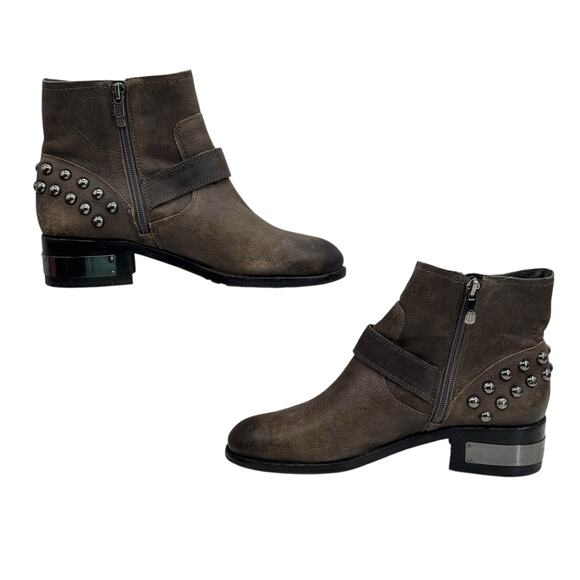 Vince Camuto Moto Studded Biker Bootie Windetta 7.5 Womens Leather Brown Harness - Picture 8 of 11